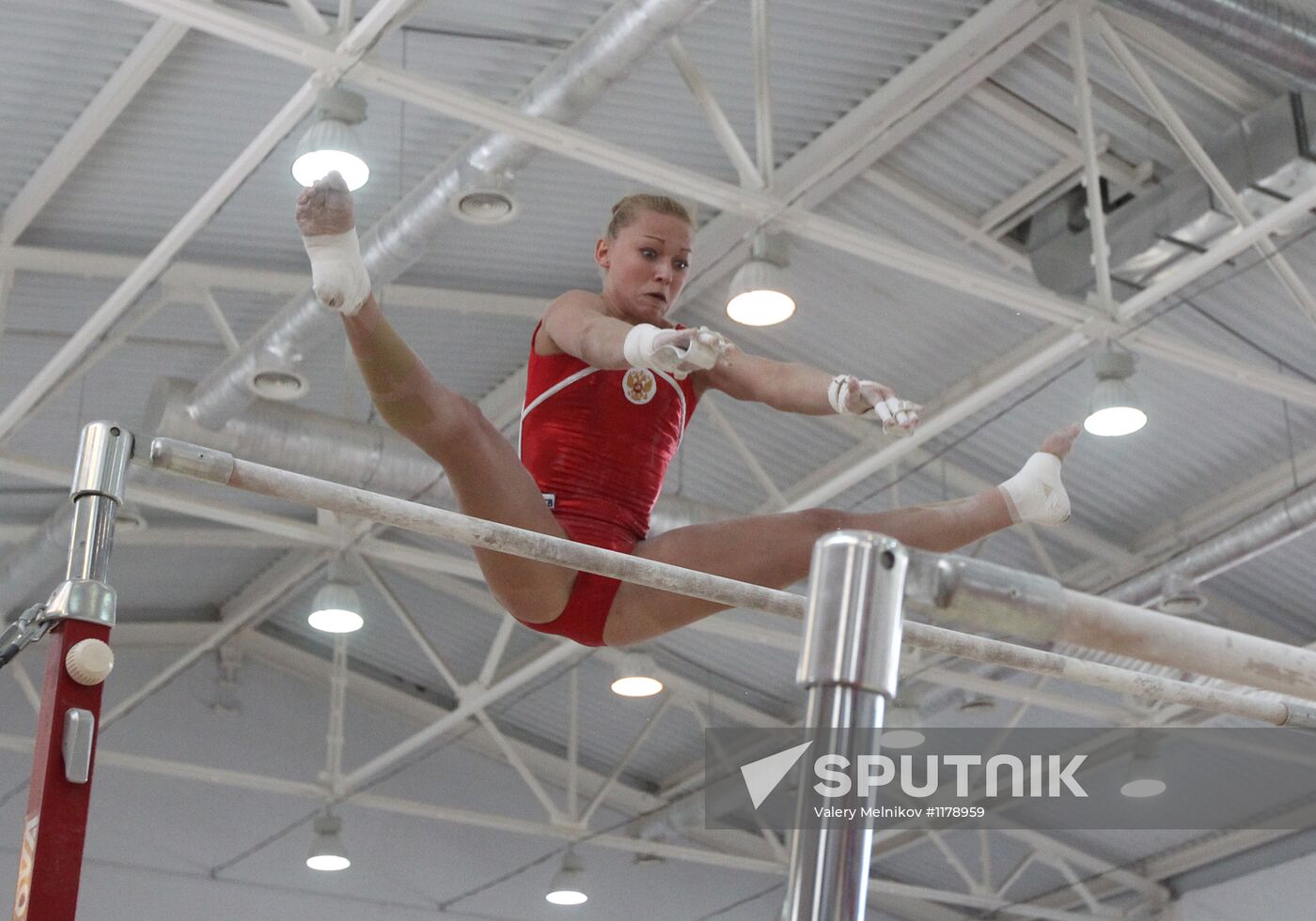 Training session by women's Olympic gymnastics team