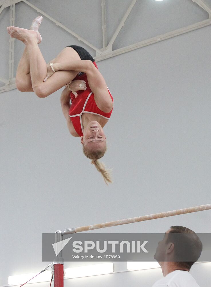 Training session by women's Olympic gymnastics team