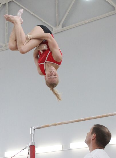 Training session by women's Olympic gymnastics team