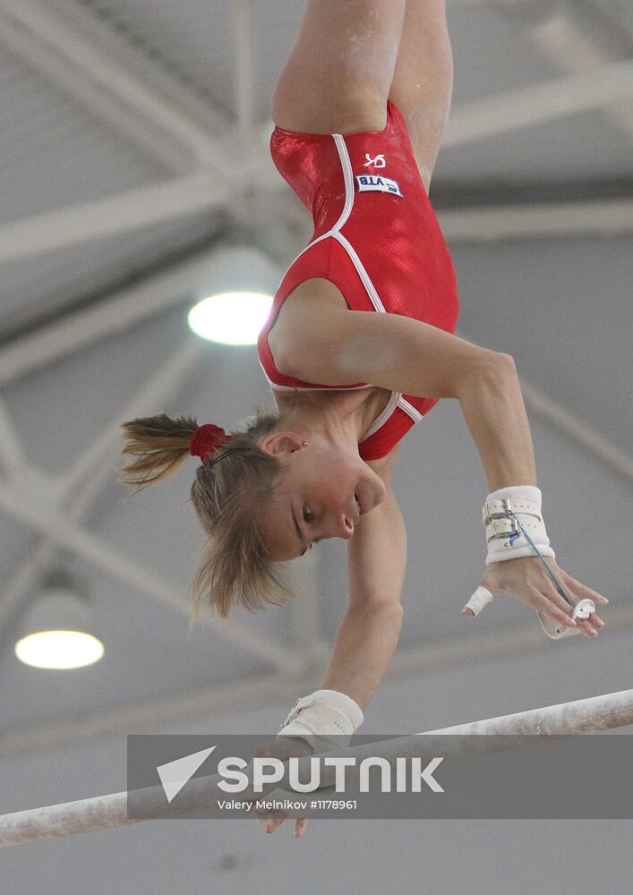 Training session by women's Olympic gymnastics team