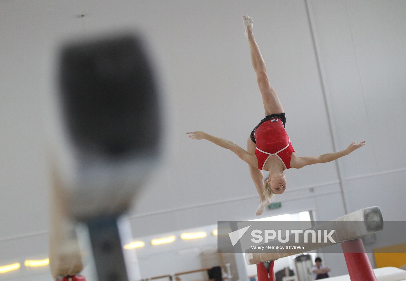 Training session by women's Olympic gymnastics team