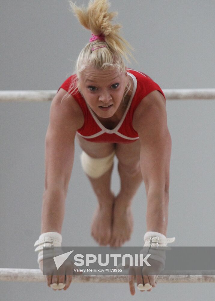 Training session by women's Olympic gymnastics team