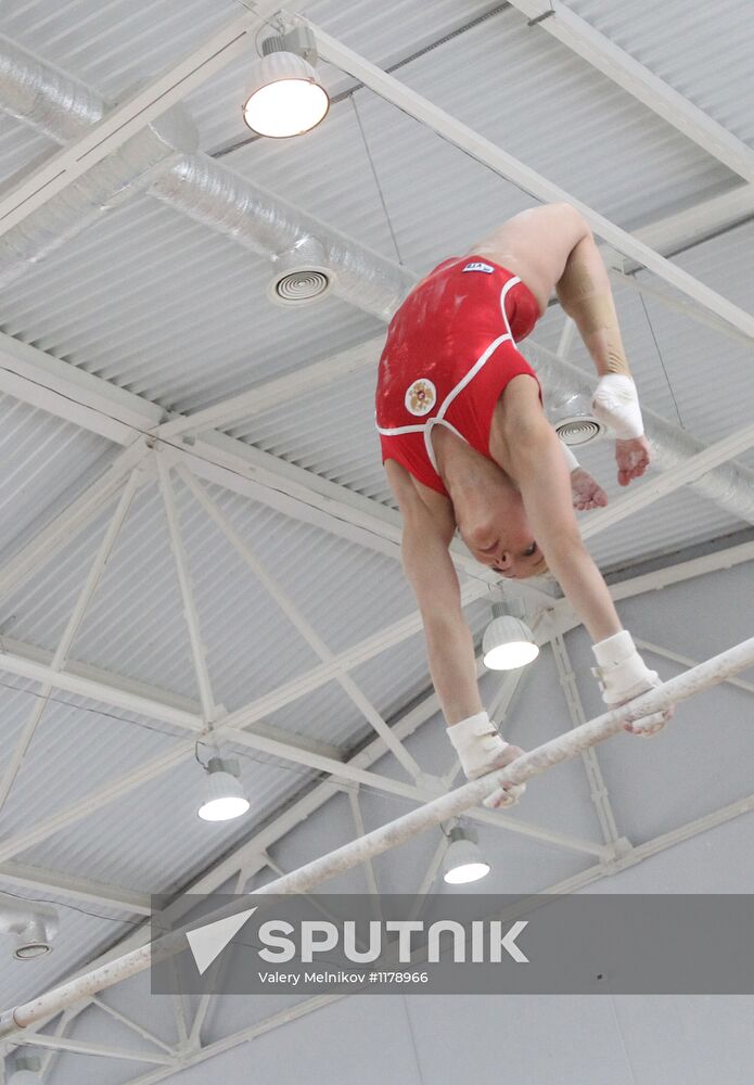 Training session by women's Olympic gymnastics team