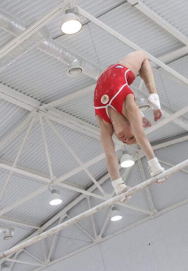 Training session by women's Olympic gymnastics team