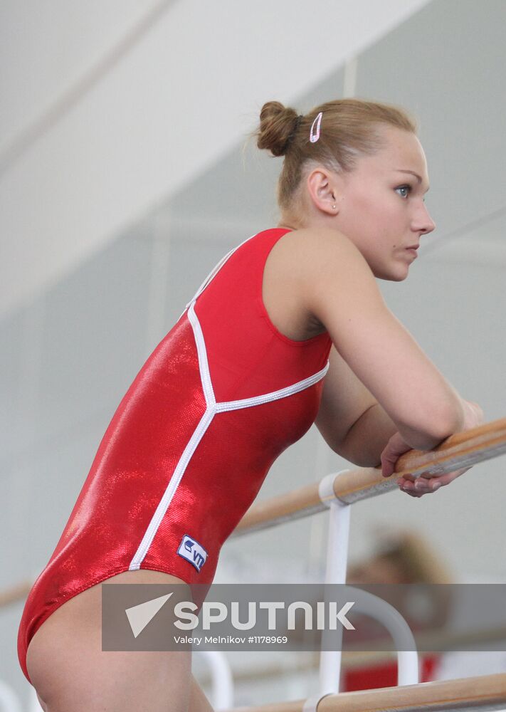 Training session by women's Olympic gymnastics team