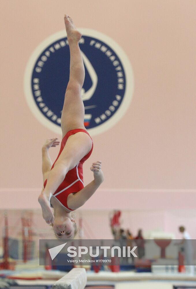 Training session by women's Olympic gymnastics team