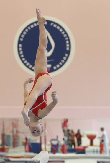 Training session by women's Olympic gymnastics team