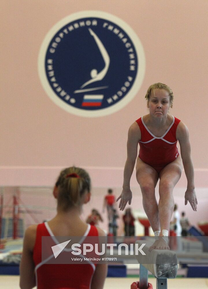 Training session by women's Olympic gymnastics team