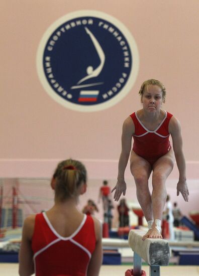 Training session by women's Olympic gymnastics team