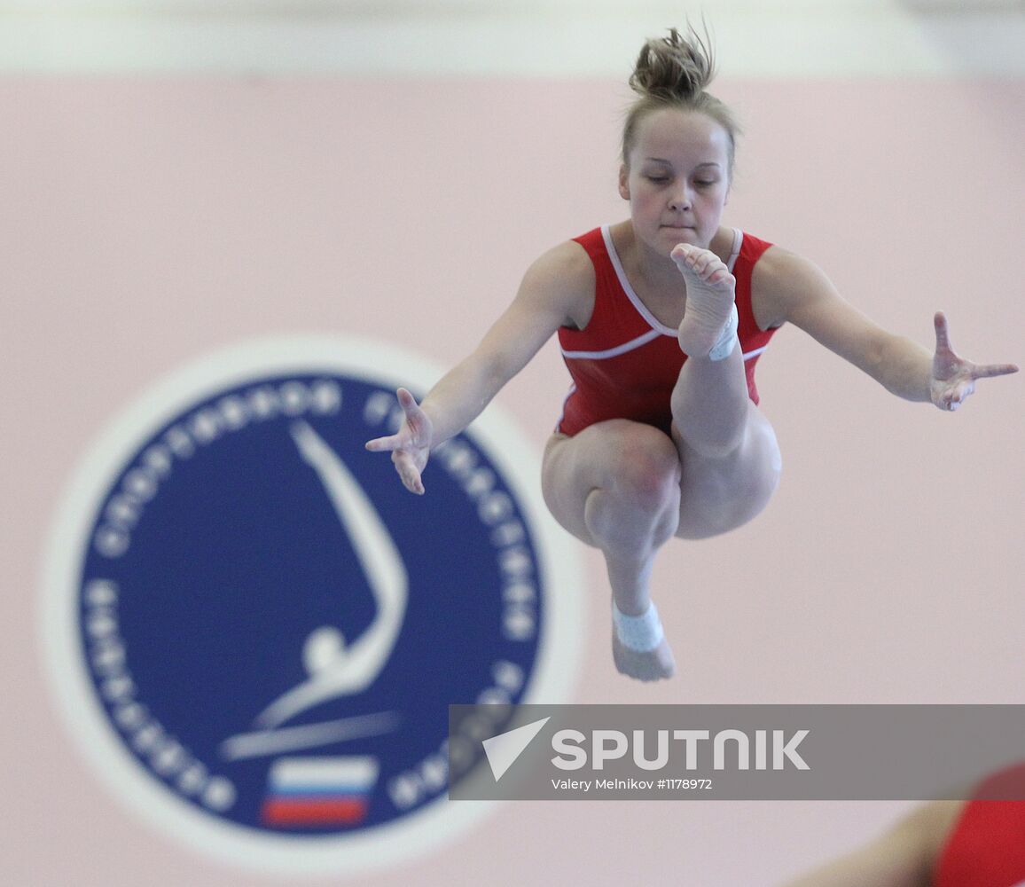 Training session by women's Olympic gymnastics team