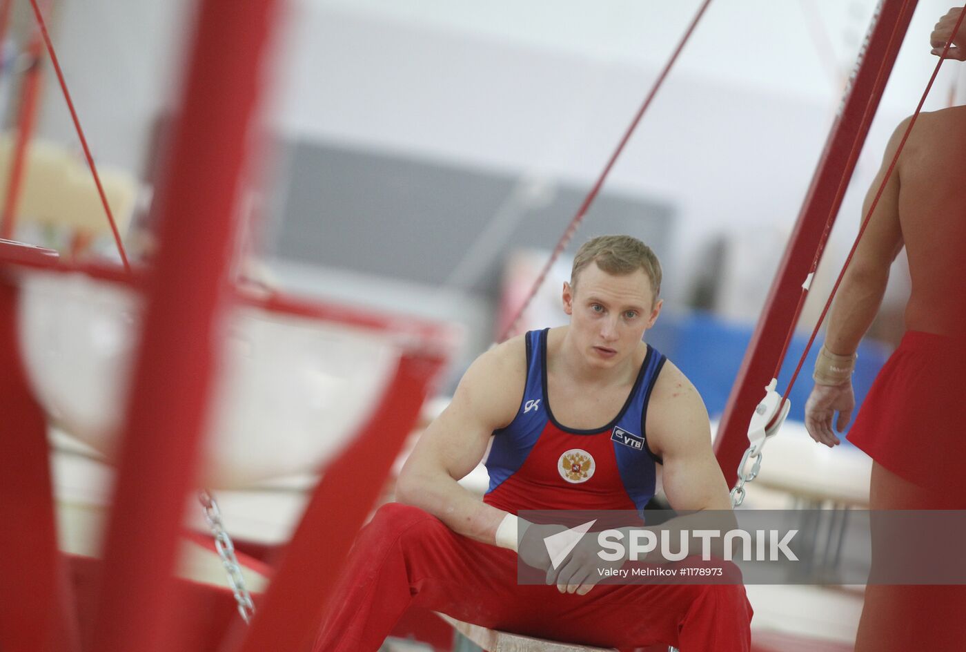 Training session by men's Olympic gymnastics team