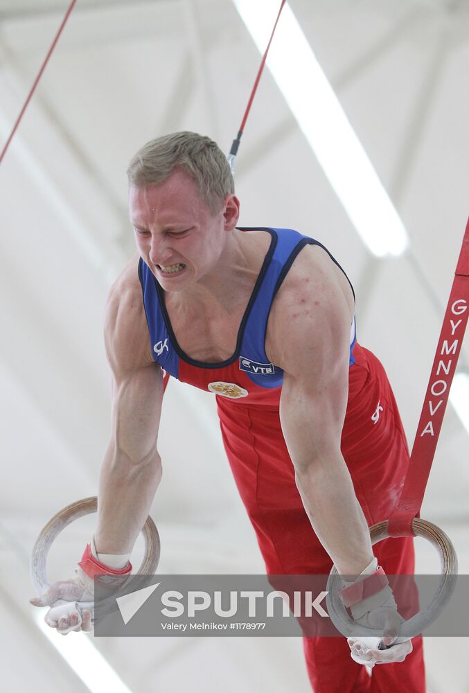 Training session by men's Olympic gymnastics team