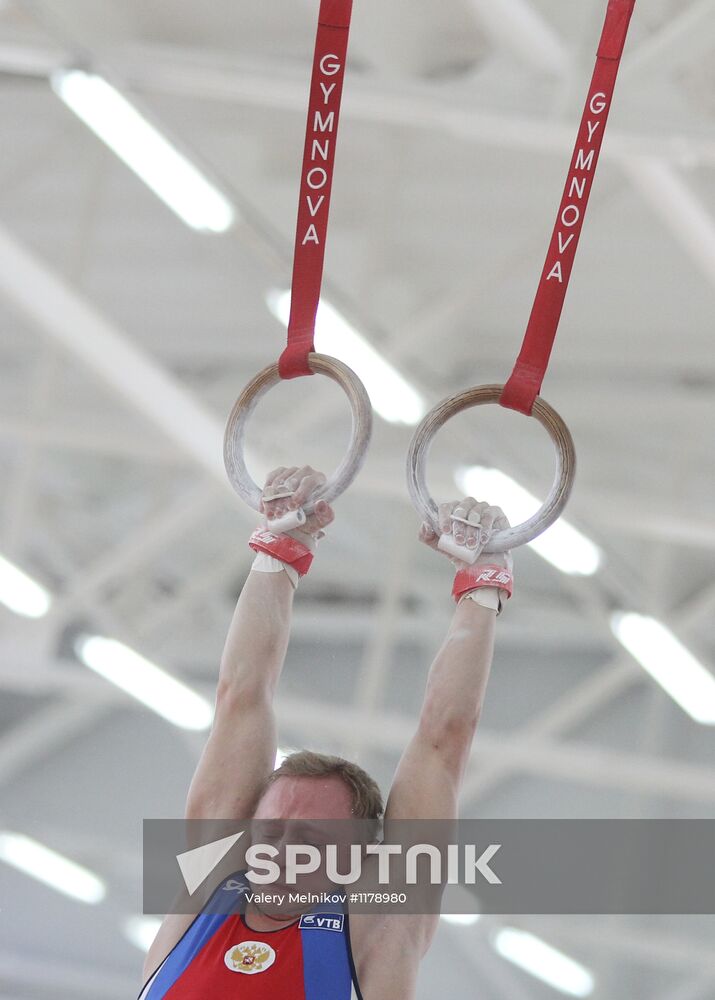 Training session by men's Olympic gymnastics team