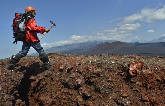 Volcanists work in GTFE area in Kamchatka