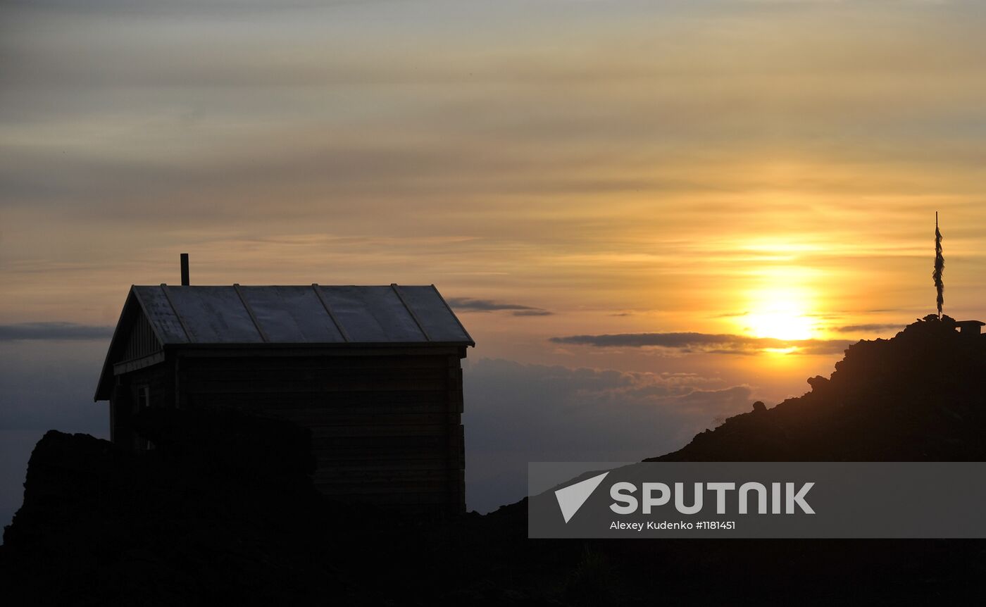 Volcanists work in GTFE area in Kamchatka