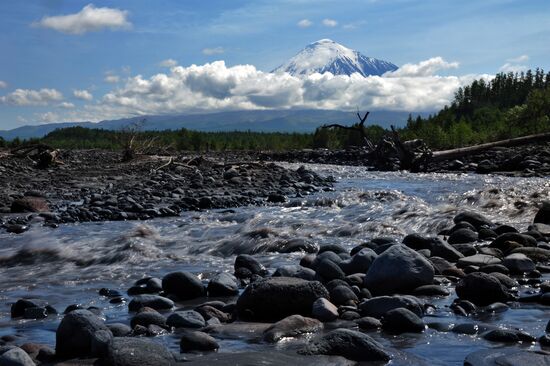 Volcanists work in GTFE area in Kamchatka