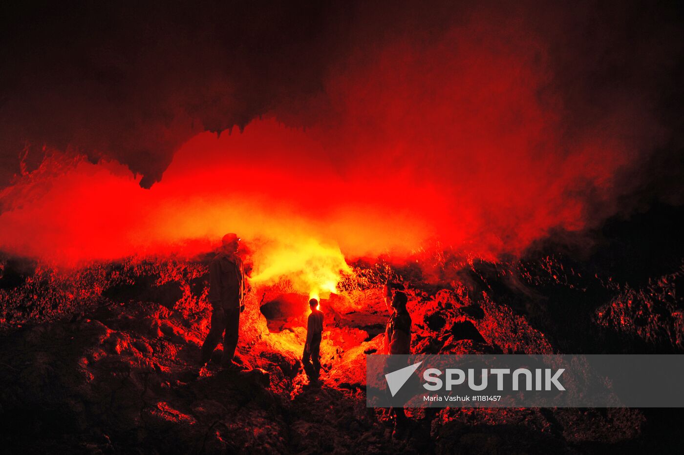 Volcanists work in GTFE area in Kamchatka