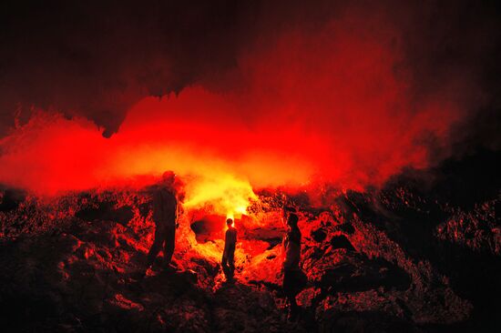 Volcanists work in GTFE area in Kamchatka