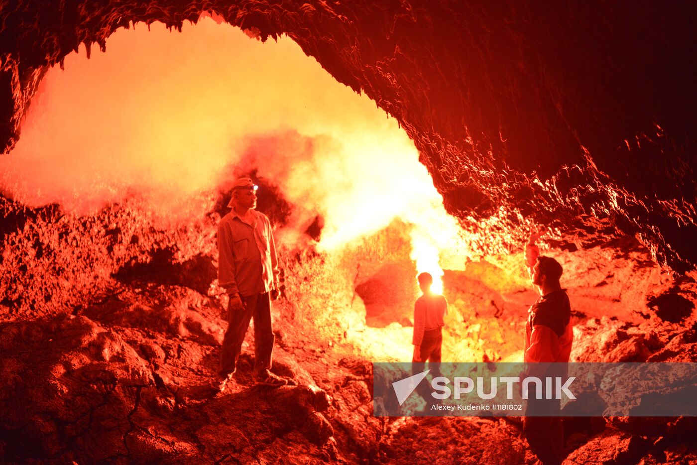 Volcanologist at Great Tolbachik Fissure Eruption on Kamchatka