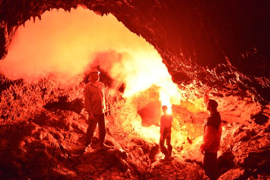Volcanologist at Great Tolbachik Fissure Eruption on Kamchatka