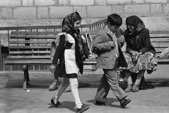 Gypsy children walking to school