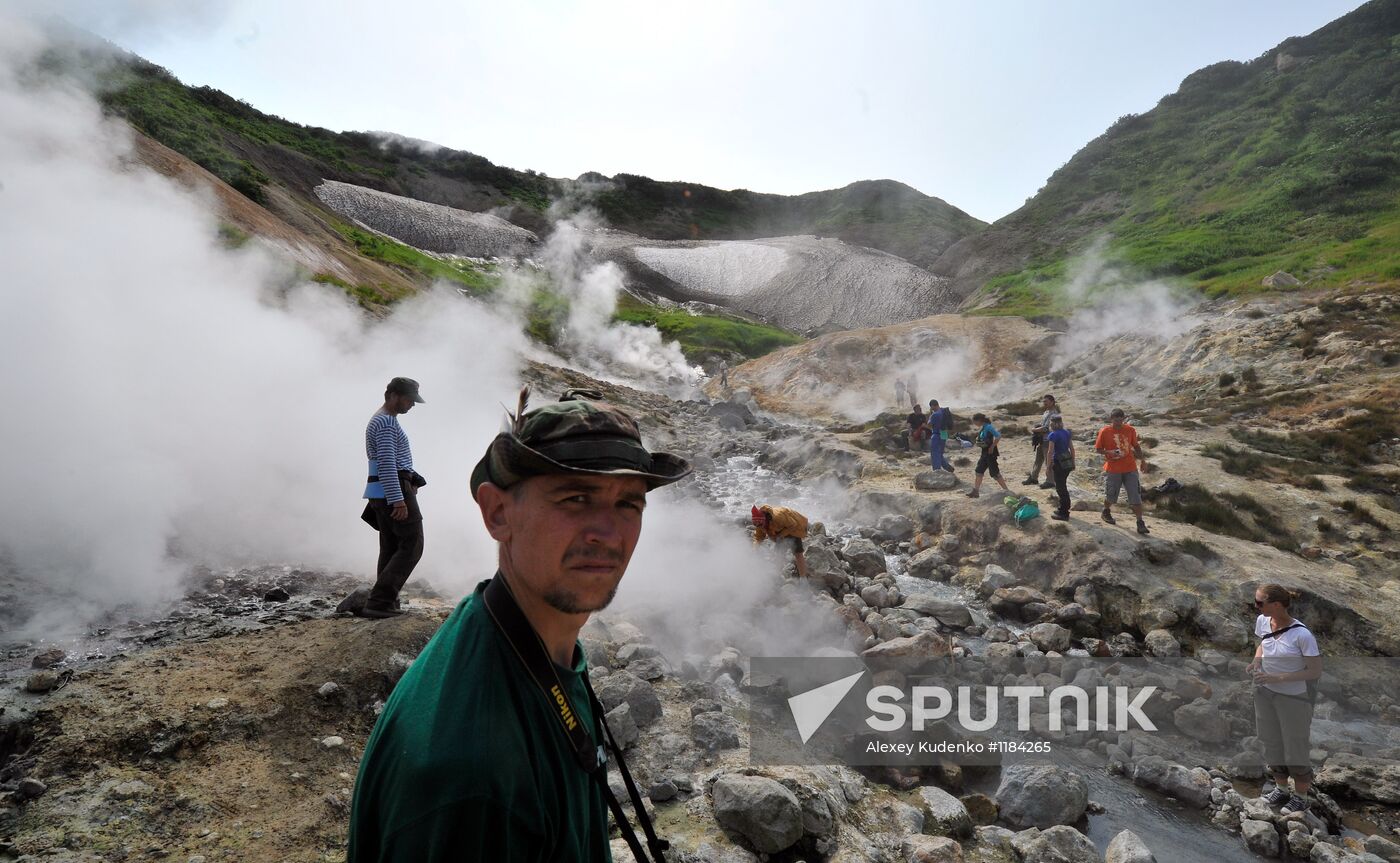 Geysers on slope of Mutnovsky volcano