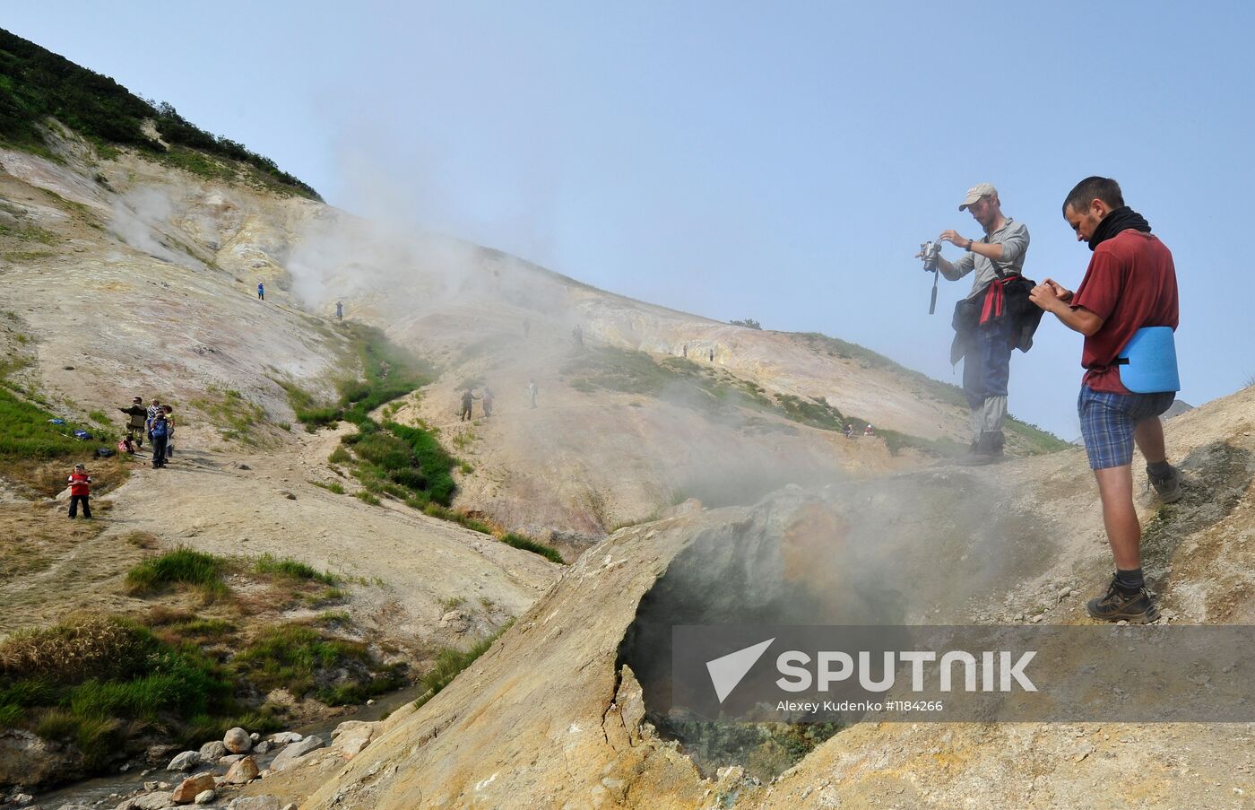 Geysers on slope of Mutnovsky volcano