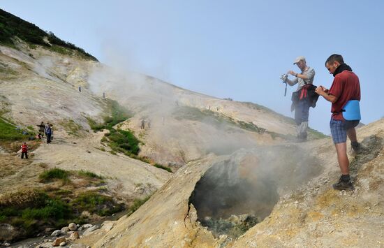 Geysers on slope of Mutnovsky volcano