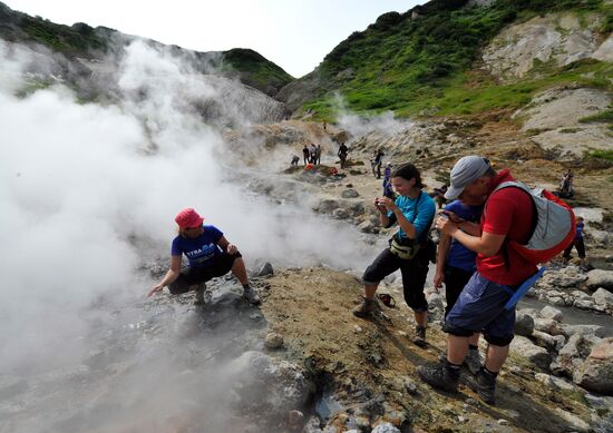 Geysers on slope of Mutnovsky volcano