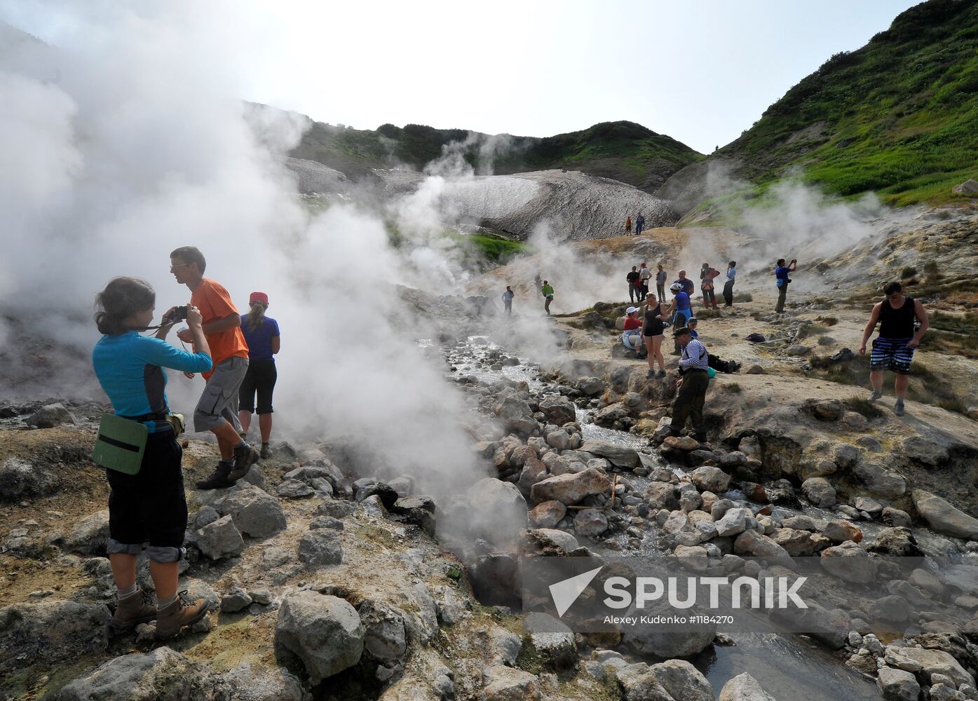 Geysers on slope of Mutnovsky volcano