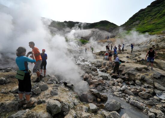 Geysers on slope of Mutnovsky volcano