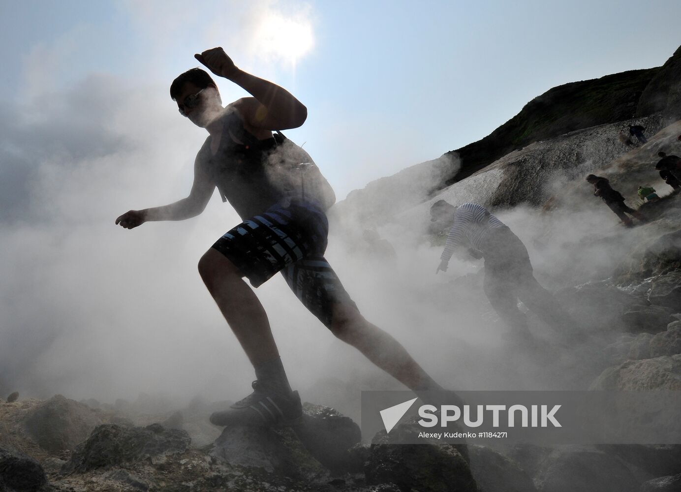 Geysers on slope of Mutnovsky volcano