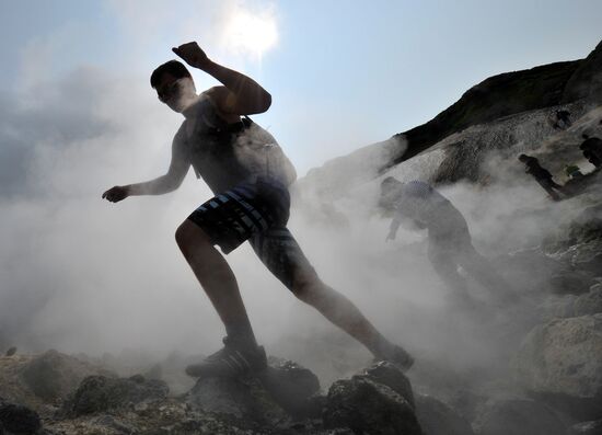 Geysers on slope of Mutnovsky volcano