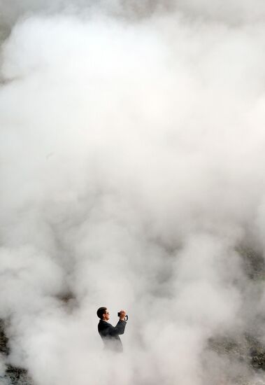 Geysers on slope of Mutnovsky volcano