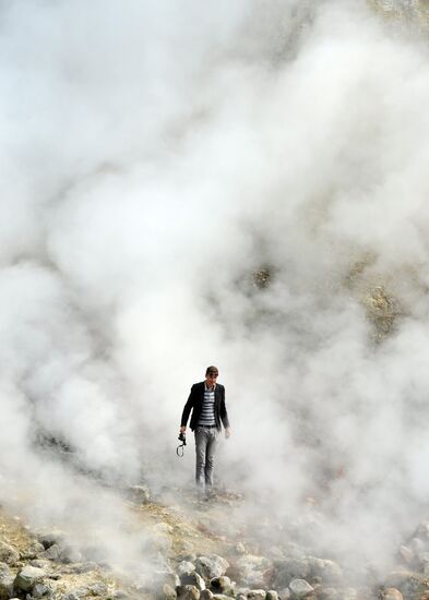 Geysers on slope of Mutnovsky volcano