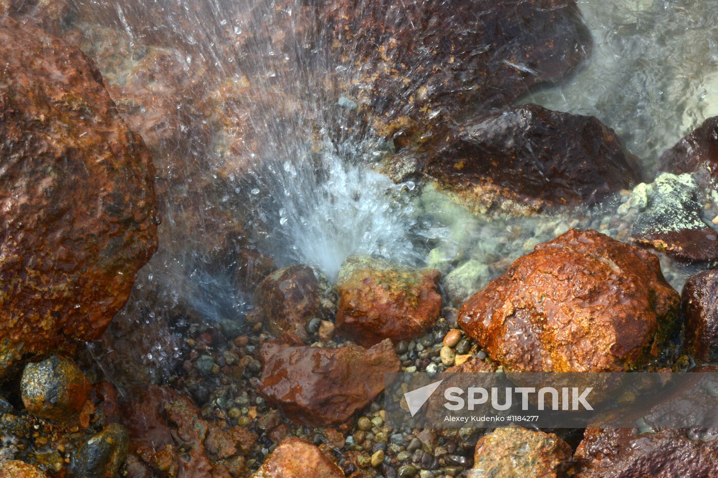 Geysers on slope of Mutnovsky volcano