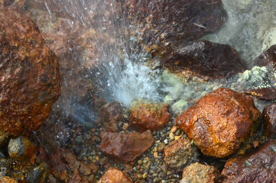 Geysers on slope of Mutnovsky volcano