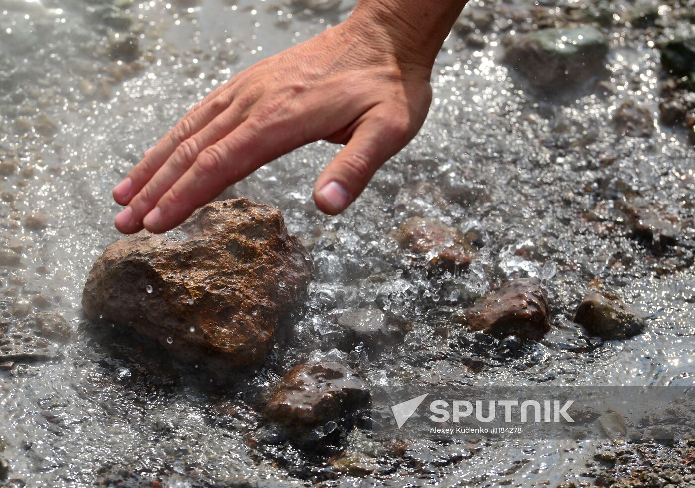 Geysers on slope of Mutnovsky volcano