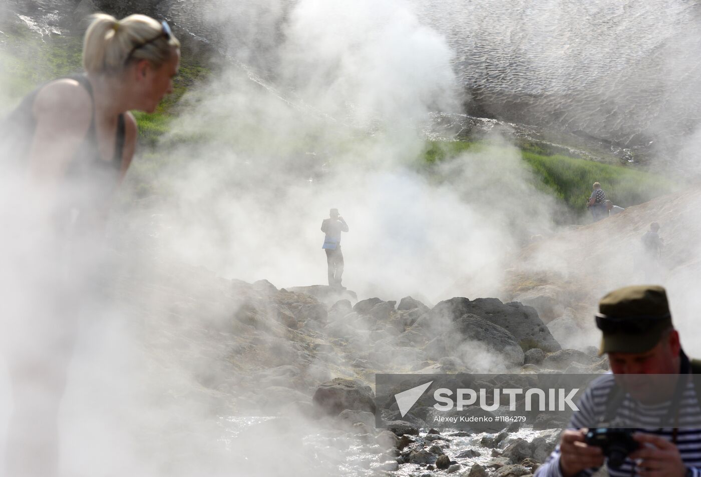 Geysers on slope of Mutnovsky volcano