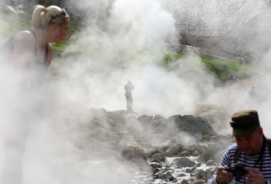 Geysers on slope of Mutnovsky volcano