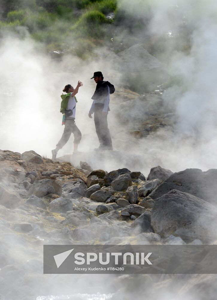 Geysers on slope of Mutnovsky volcano