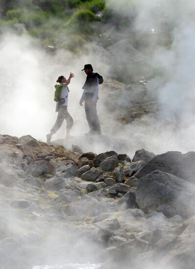 Geysers on slope of Mutnovsky volcano