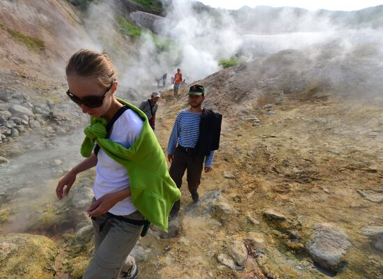 Geysers on slope of Mutnovsky volcano