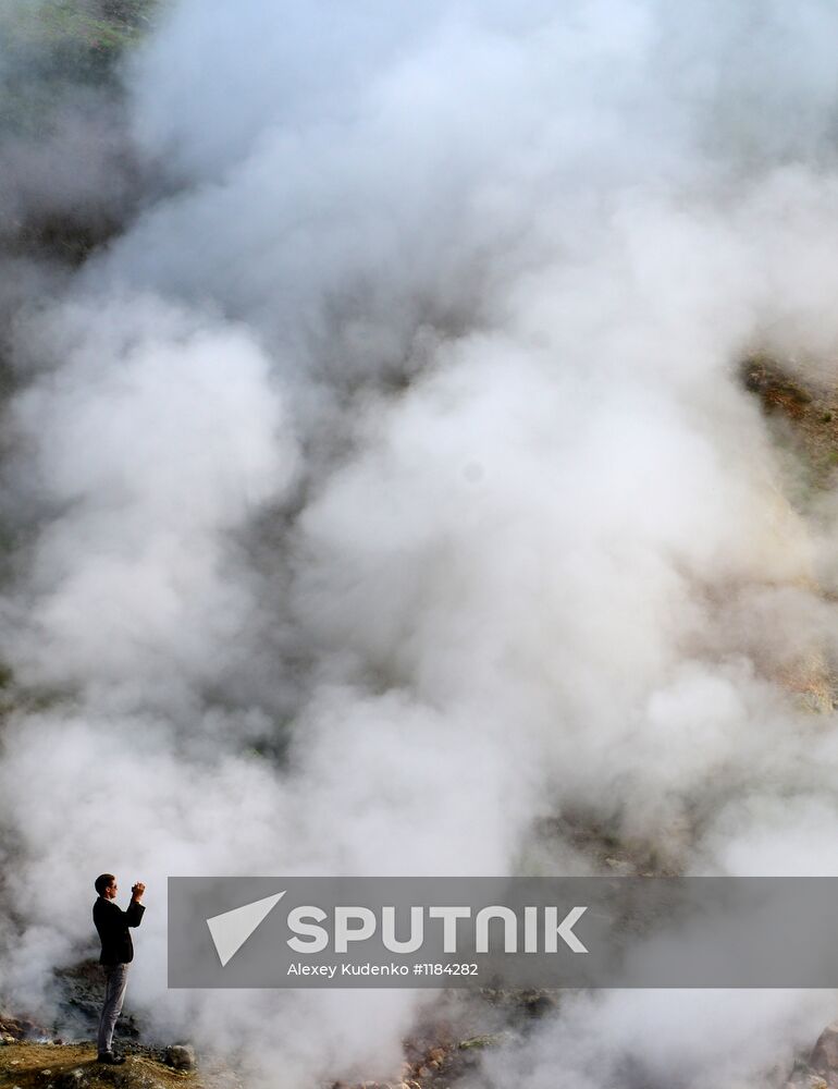 Geysers on slope of Mutnovsky volcano