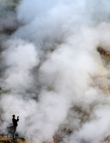 Geysers on slope of Mutnovsky volcano