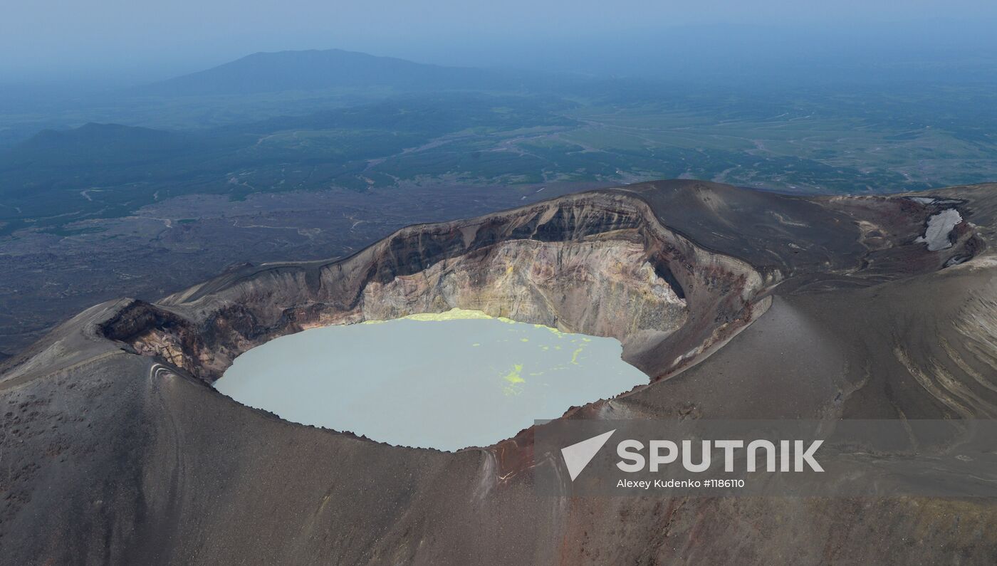 Crater lake on Maly Semyachek volcano in Kamchatka