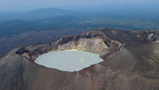 Crater lake on Maly Semyachek volcano in Kamchatka