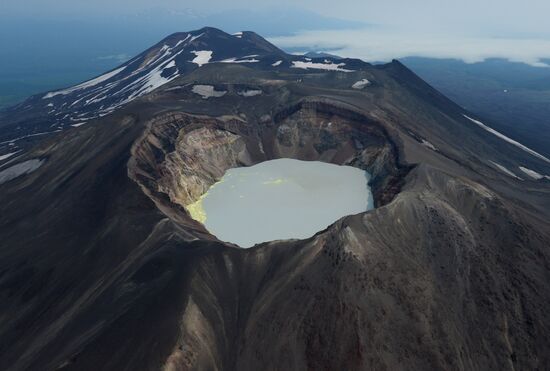 Crater lake on Maly Semyachek volcano in Kamchatka