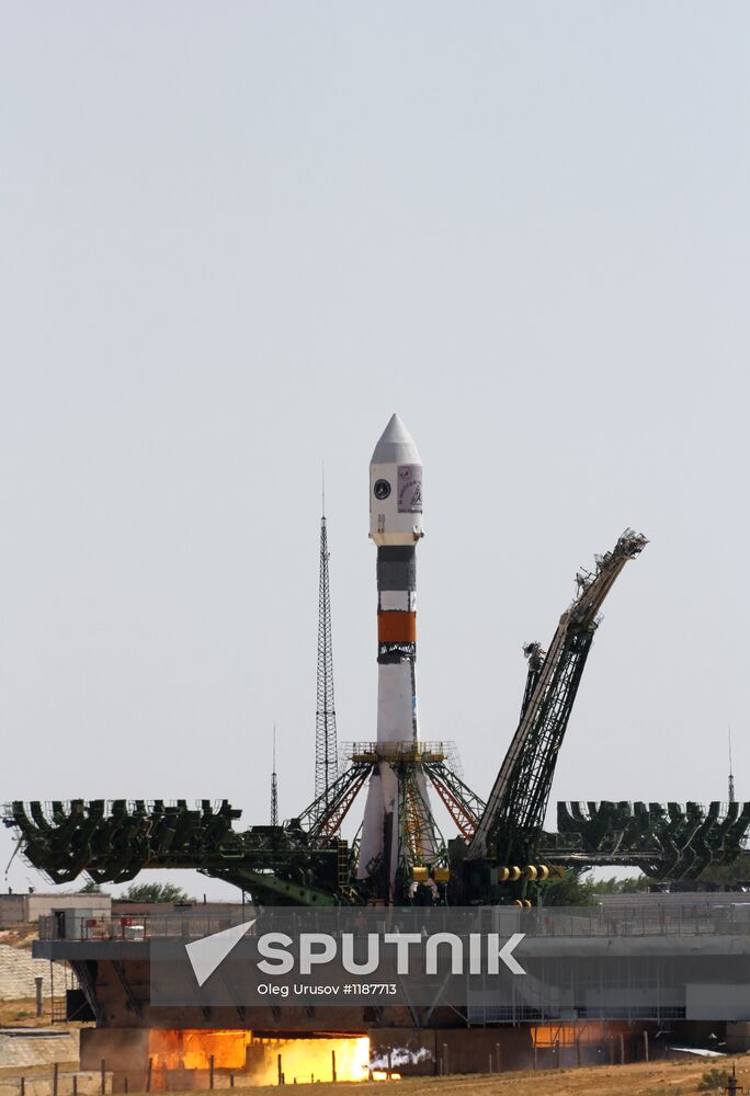 Launch of Soyuz-FG rocket with a block of five spacecraft