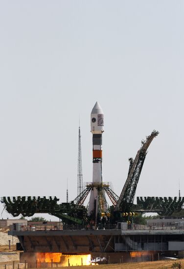 Launch of Soyuz-FG rocket with a block of five spacecraft